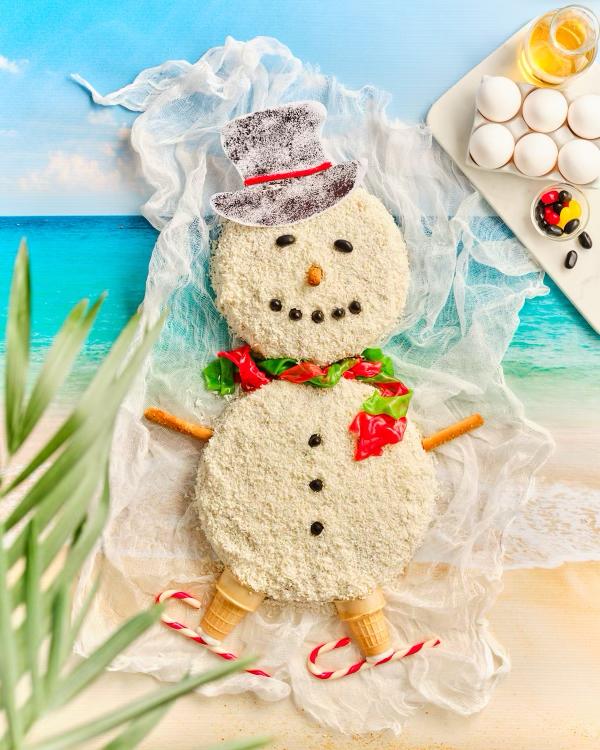“Christmas in July” Snowman Coconut Rum Cake & Rudolph Eggnog Ice Cream Bars.