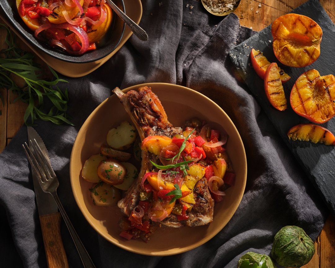 Grilled Veal Chops with Smoky Peach Relish