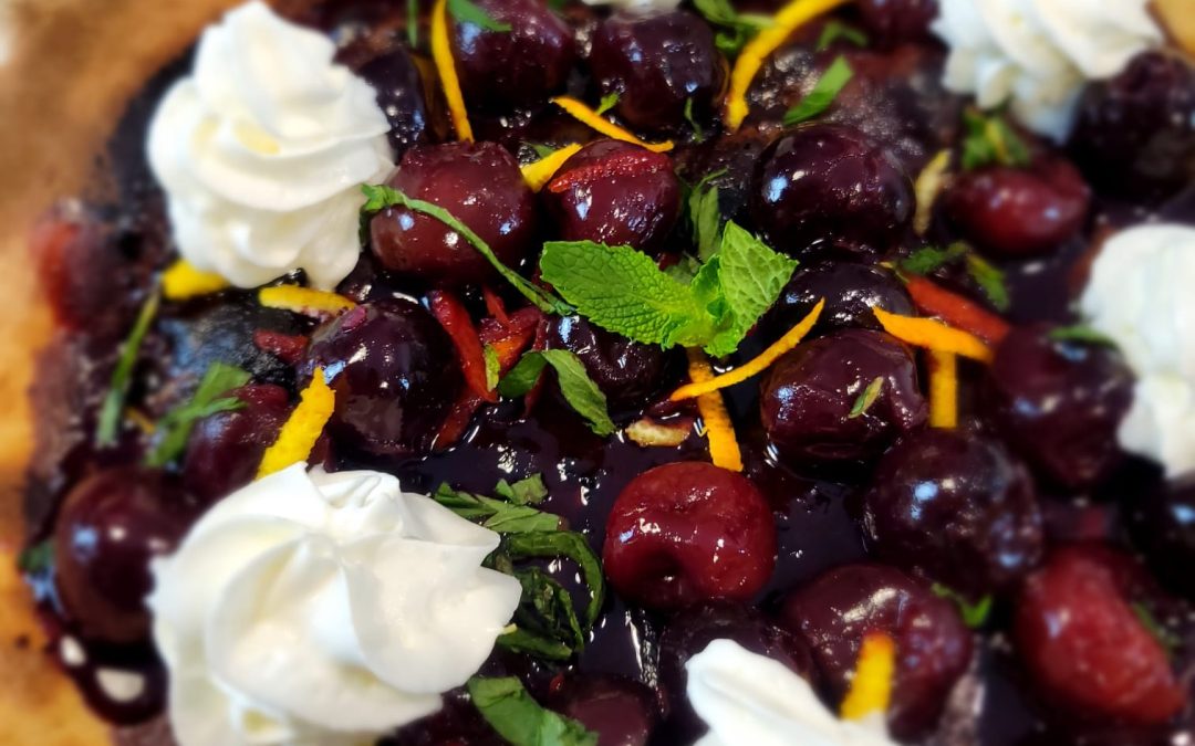 Chocolate-Cherries Jubilee Pizza