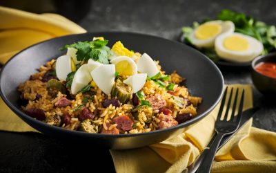 Bean & Rice Pilau with Smoked Ham & Eggs
