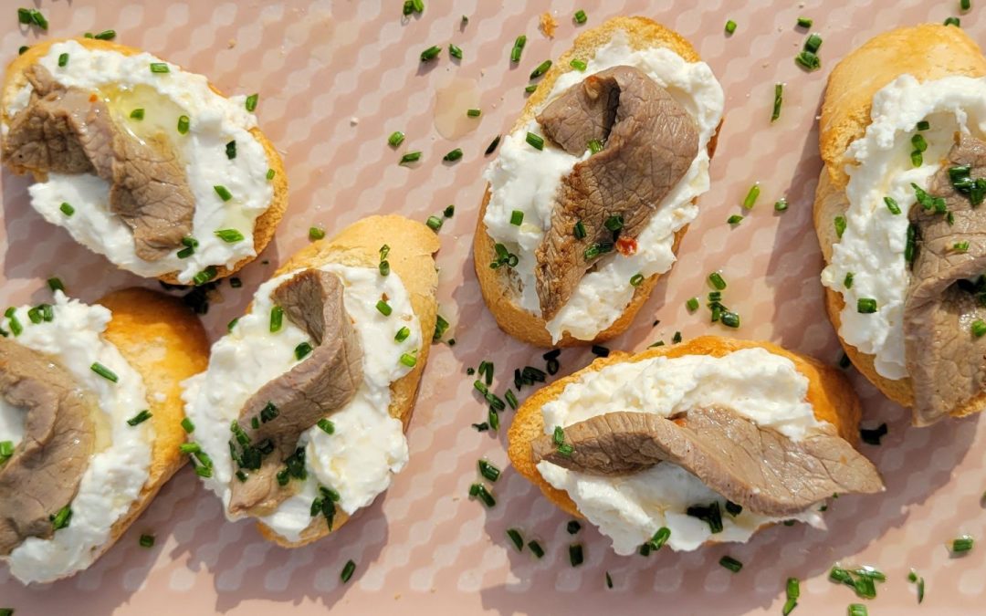 Marinated Veal on Cloud Crostini
