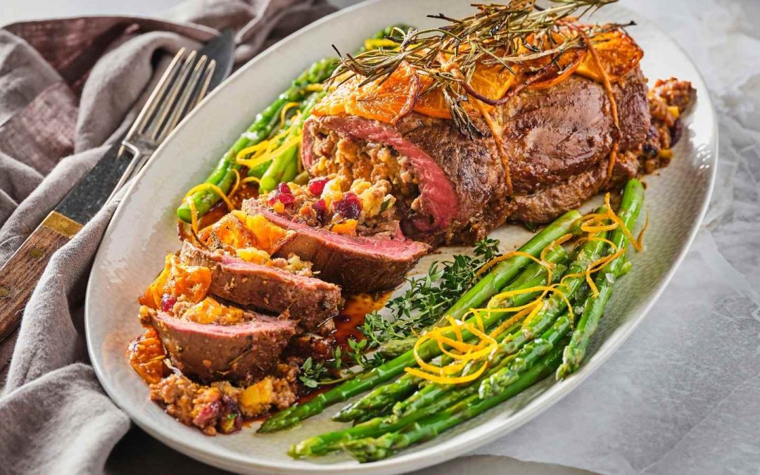 Glazed Veal Tenderloin with Cranberry & Apricot Stuffing  