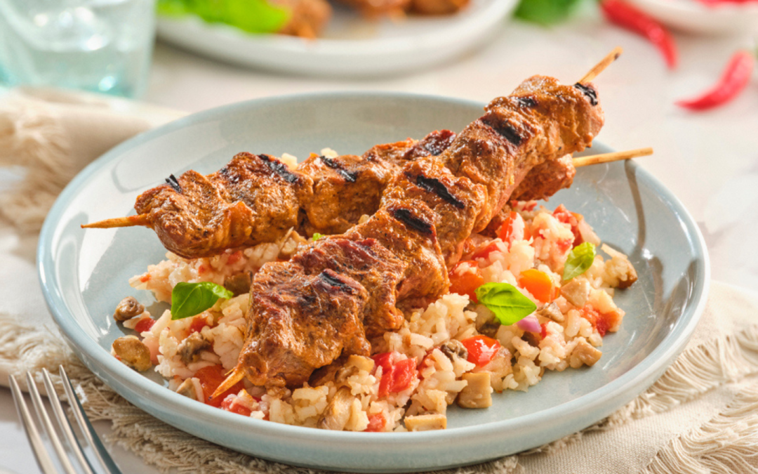 Veal Saté with Dirty Mushroom Rice