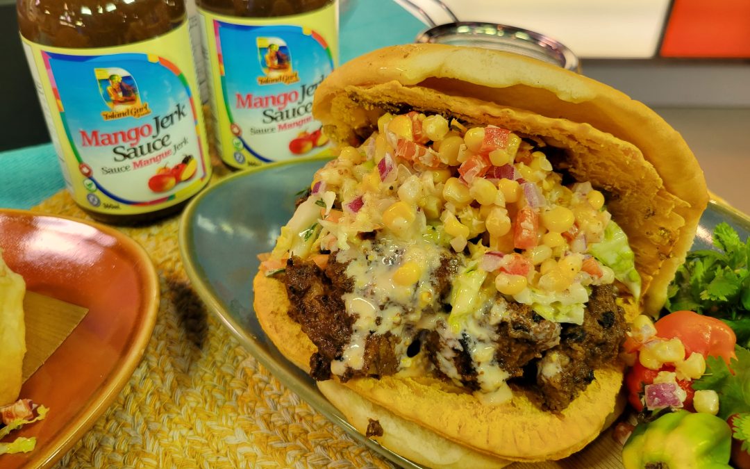 Carnival Stuffed Jerk Pork & Coco Bread Sandwich